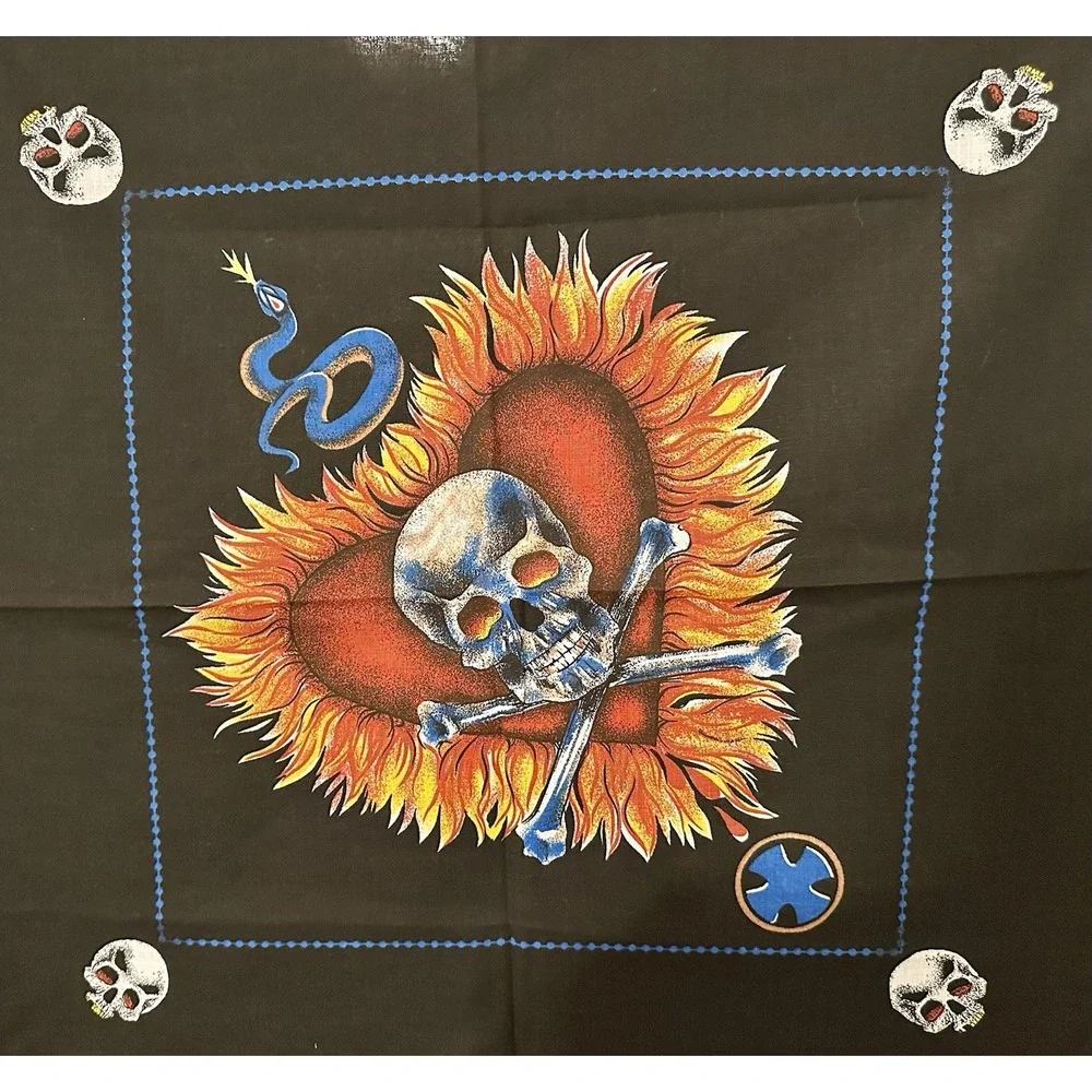 VINTAGE BIKER SKULL, SNAKES‎ & EAGLE MACABRE BANDANA 24x 23 MADE IN USA HARLEY